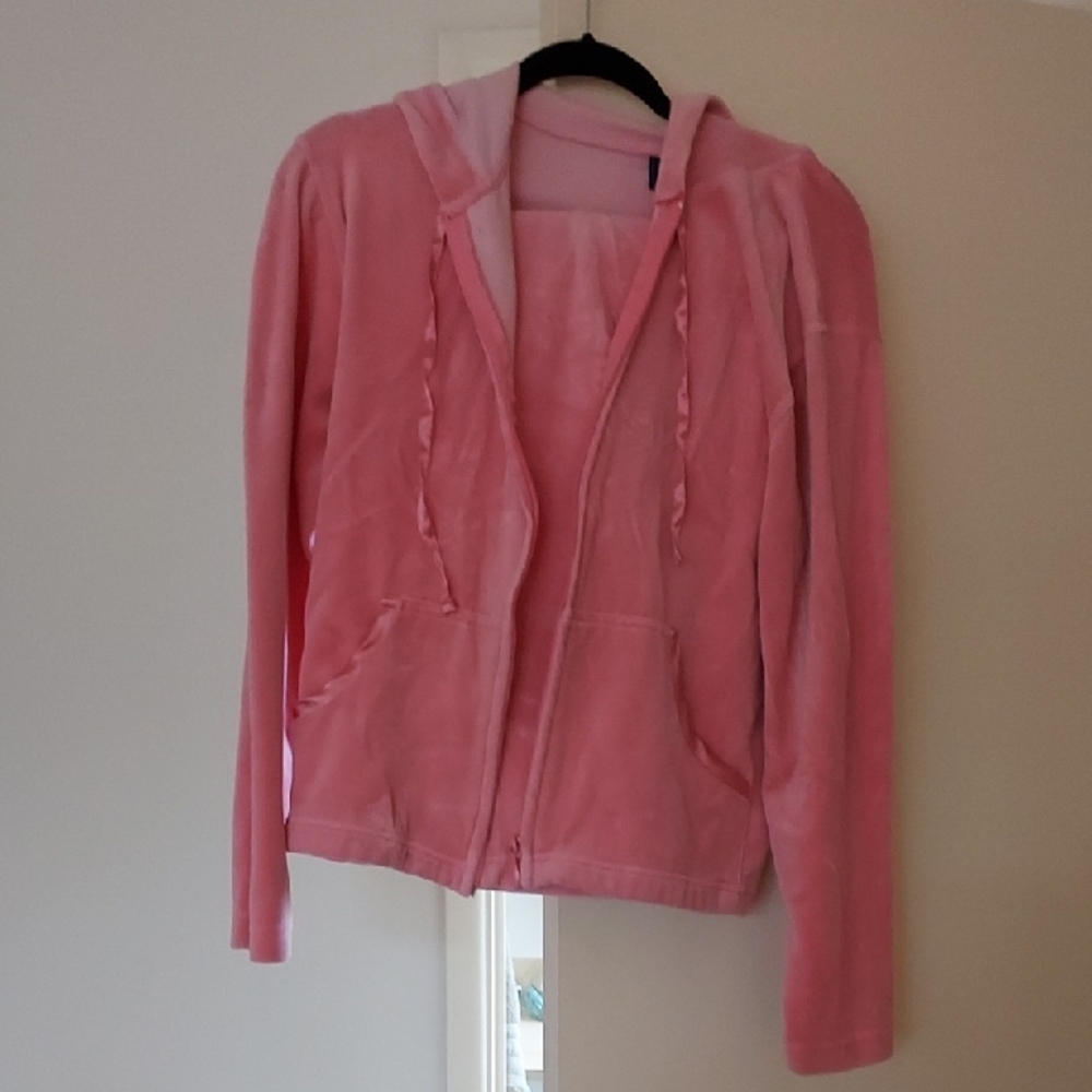 Pink Velour Zip-Up Hoodie And Pants Set
